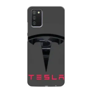 Силиконовый бампер с картинкой машины на Samsung Galaxy A03s (Logo TESLA)