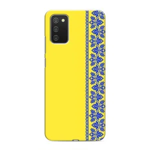 Силиконовый Чехол на Samsung Galaxy A03s (Вышиванка на желтом)