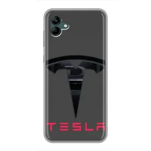 Силиконовый бампер с картинкой машины на Samsung Galaxy A04 (Logo TESLA)