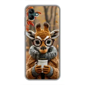 Печатный чехол «Зверята с кофе» для Samsung Galaxy A04 (Жираф с кофе)
