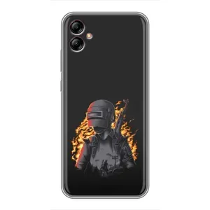 Силиконовый чехол с картинкой "Герой Pubg" на Samsung Galaxy A04e (A042) (В огне)