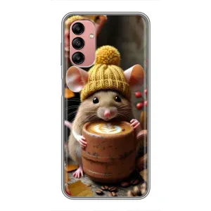 Печатный чехол «Зверята с кофе» для Samsung Galaxy A04s (Мышка с кофе)