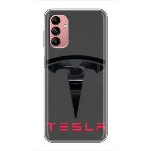 Силіконовий бампер з картинкою машини на Samsung Galaxy A04s (Logo TESLA)