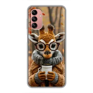Печатный чехол «Зверята с кофе» для Samsung Galaxy A04s (Жираф с кофе)
