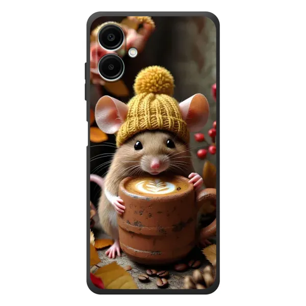 Чехол с рисунком «Мышка с кофе» для Samsung Galaxy A08 Чехол с рисунком «Мышка с кофе» для Samsung Galaxy A08