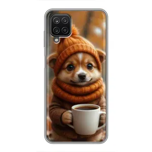 Друкований чохол 'Звірята з кавою' для Samsung Galaxy A12 (Песик з кавою)