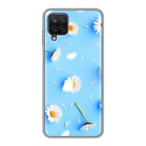 Чохол з Квітами для Samsung Galaxy A12 (ромашки на блакитному)