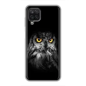 Чехлы с принтом СОВЫ для Samsung Galaxy A12 (Сова на чёрном)