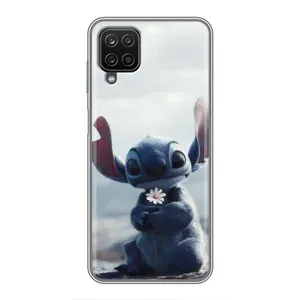 Чехол с рисунком Стич для Samsung Galaxy A12 (Стич с цветочком)
