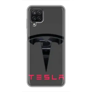 Силіконовий бампер з картинкою машини на Samsung Galaxy A12 (Logo TESLA)
