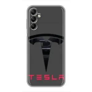 Силиконовый бампер с картинкой машины на Samsung Galaxy A14 5G (Logo TESLA)
