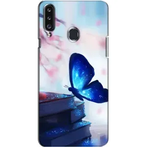 Силиконовый бампер с картинкой животных для Samsung Galaxy A20s (A207) (Бабочка синяя)
