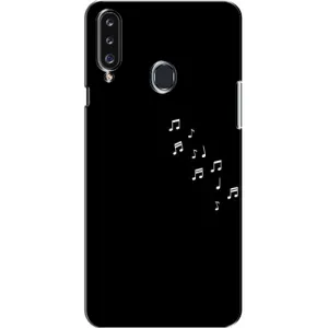 Чехол с картинками на черном фоне для Samsung Galaxy A20s (A207) (Ноты)