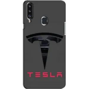 Силиконовый бампер с картинкой машины на Samsung Galaxy A20s (A207) (Logo TESLA)