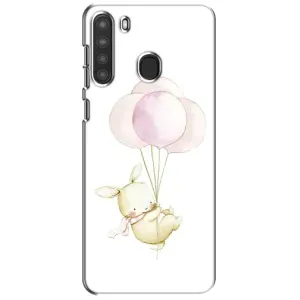 Силиконовый бампер с картинкой животных для Samsung Galaxy A21 (A215) (Кролик и шарики)