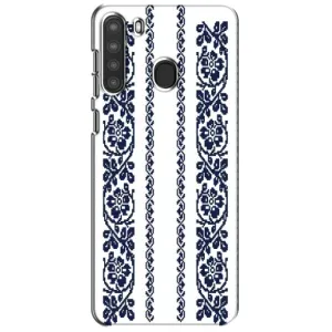 Силиконовый Чехол на Samsung Galaxy A21 (A215) с картинкой Вышиванки (Синяя вышиванка)