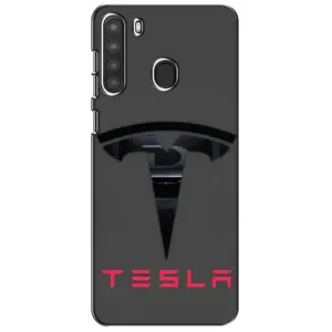 Силиконовый бампер с картинкой машины на Samsung Galaxy A21 (A215) (Logo TESLA)