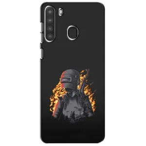 Силиконовый чехол с картинкой "Герой Pubg" на Samsung Galaxy A21 (A215) (В огне)