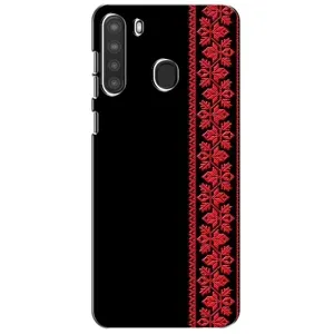 Силиконовый Чехол на Samsung Galaxy A21 (A215) с картинкой Вышиванки (Вышиванка на черном)