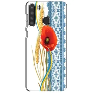 Силиконовый Чехол на Samsung Galaxy A21 (A215) с картинкой Вышиванки (Вышиванка с цветком)