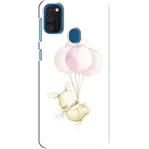 Силиконовый бампер с картинкой животных для Samsung Galaxy A21s (Кролик и шарики)