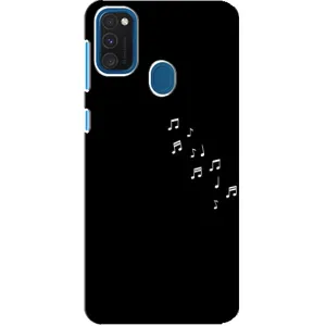 Чехол с картинками на черном фоне для Samsung Galaxy A21s (Ноты)