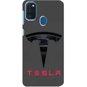 Силиконовый бампер с картинкой машины на Samsung Galaxy A21s (Logo TESLA)