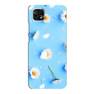 Чехол с Цветами для Samsung Galaxy A22 5G (ромашки на голубом)