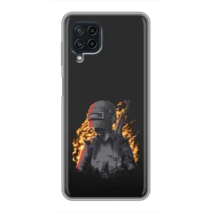 Силиконовый чехол с картинкой "Герой Pubg" на Samsung Galaxy A22 (В огне)
