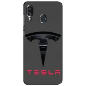 Силиконовый бампер с картинкой машины на Samsung Galaxy A30 2019 (A305F) (Logo TESLA)