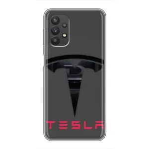 Силиконовый бампер с картинкой машины на Samsung Galaxy A32 (5G) (Logo TESLA)