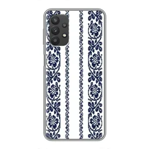 Силиконовый Чехол на Samsung Galaxy A32 с картинкой Вышиванки (Синяя вышиванка)