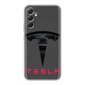 Силіконовий бампер з картинкою машини на Samsung Galaxy A34 (Logo TESLA)