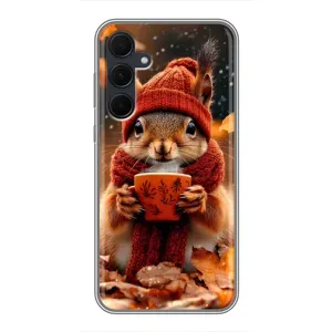 Печатный чехол «Зверята с кофе» для Samsung Galaxy A35 (5G) (Белка с кофе)