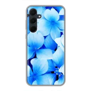Силіконовий бампер з принтом (квіточки) на Самсунг Галаксі А35 (5G) (Сині квіти)