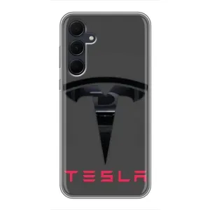 Силиконовый бампер с картинкой машины на Samsung Galaxy A35 (5G) (Logo TESLA)