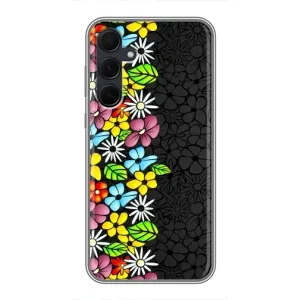 Силіконовий бампер з принтом (квіточки) на Самсунг Галаксі А35 (5G) (Яскраві квіти на чорному)