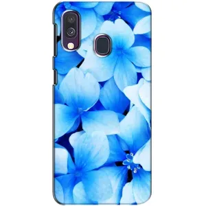 Силиконовый бампер с принтом (цветочки) на Самсунг А40 (2019) (Синие цветы)