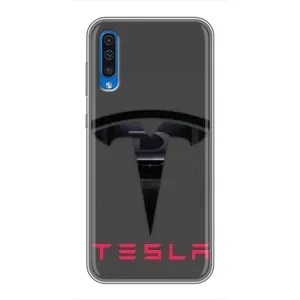 Силиконовый бампер с картинкой машины на Samsung Galaxy A50 2019 (A505F) (Logo TESLA)