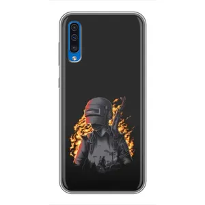 Силиконовый чехол с картинкой "Герой Pubg" на Samsung Galaxy A50 2019 (A505F) (В огне)