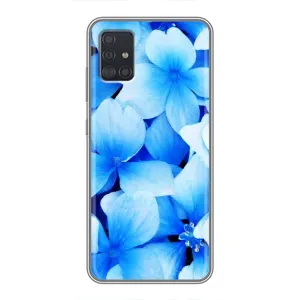 Силиконовый бампер с принтом (цветочки) на Самсунг Галакси А51 5G (Синие цветы)