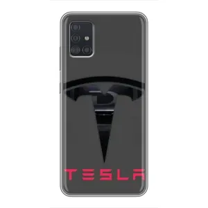 Силиконовый бампер с картинкой машины на Samsung Galaxy A51 (A515) (Logo TESLA)