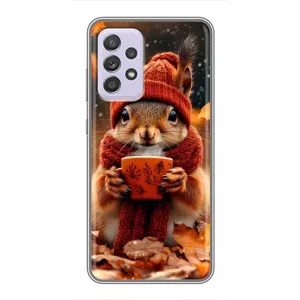 Печатный чехол «Зверята с кофе» для Samsung Galaxy A52s 5G (A528) (Белка с кофе)