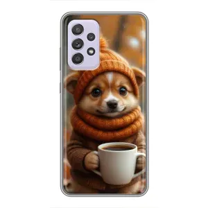Печатный чехол «Зверята с кофе» для Samsung Galaxy A52s 5G (A528) (Собачка с кофе)