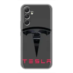 Силіконовий бампер з картинкою машини на Samsung Galaxy A54 (Logo TESLA)