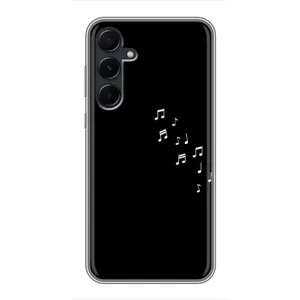 Чехол с картинками на черном фоне для Samsung Galaxy A55 (Ноты)