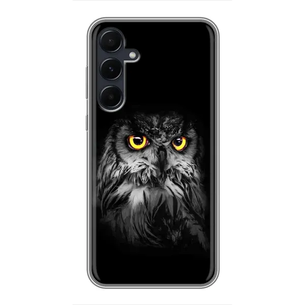 Чехол с рисунком «Сова на чёрном» для Samsung Galaxy A55 Чехол с рисунком «Сова на чёрном» для Samsung Galaxy A55