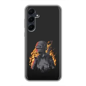 Силиконовый чехол с картинкой "Герой Pubg" на Samsung Galaxy A55 (В огне)