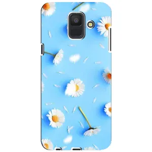 Чехол с Цветами для Samsung Galaxy A6 2018, A600F (ромашки на голубом)