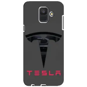 Силіконовий бампер з картинкою машини на Samsung Galaxy A6 2018, A600F (Logo TESLA)